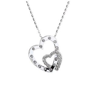 Swarovski Clear Crystal INTERLOCKED HEARTS Pendant Necklace Rhodium